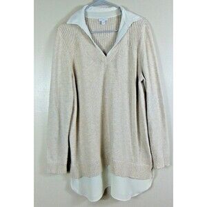 J.Jill Beige Knit Collared Sweater Layered Look Women's Large Neutral Twofor